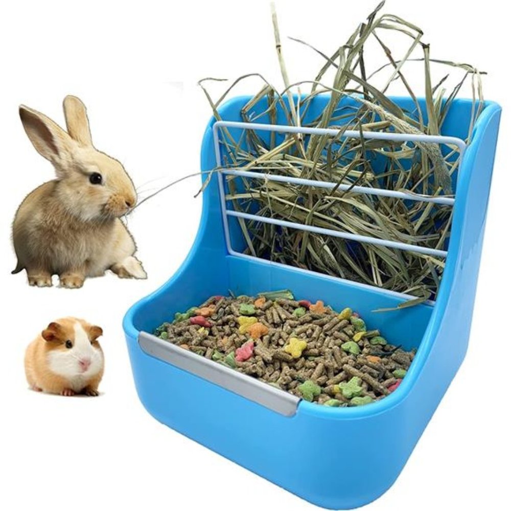 2 in 1 Hanging Automatic Rabbit Feeder Dispenser for Small Animals (Blue)